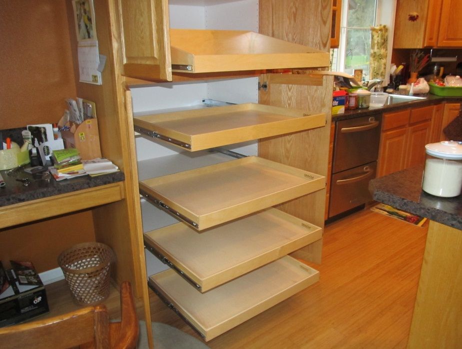 Pull-out shelf detail with full-extension slides, by Myk's Woodworking