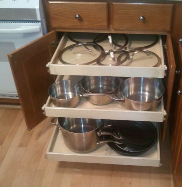 Pull-out shelves bringing cabinet storage out to reach, by Myk's Woodworking