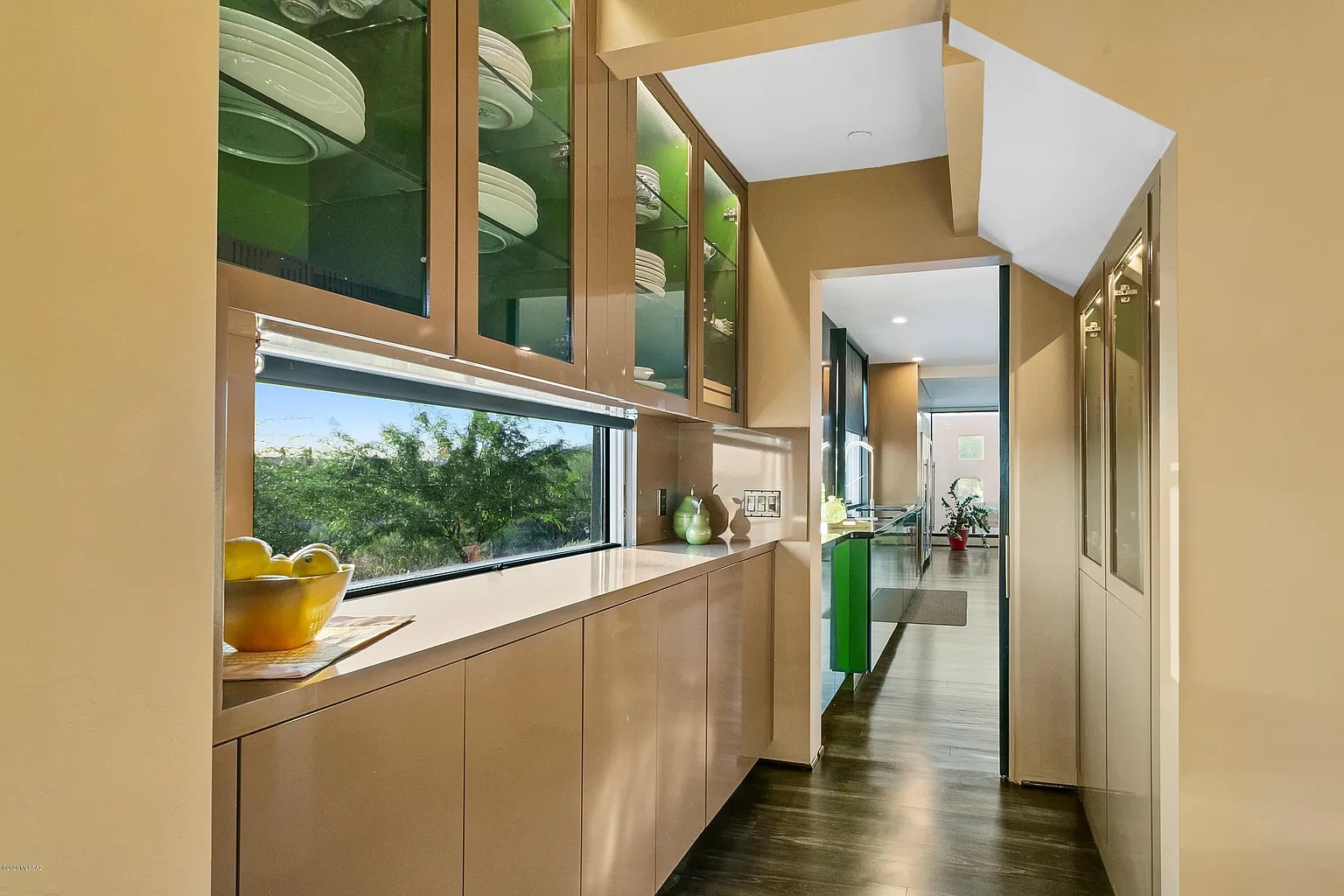 High-gloss painted kitchen wide view, Canyon Pass by Myk's Woodworking