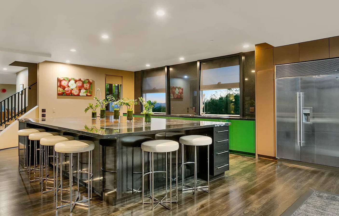 High-gloss painted cabinetry and counters, Canyon Pass kitchen by Myk's Woodworking