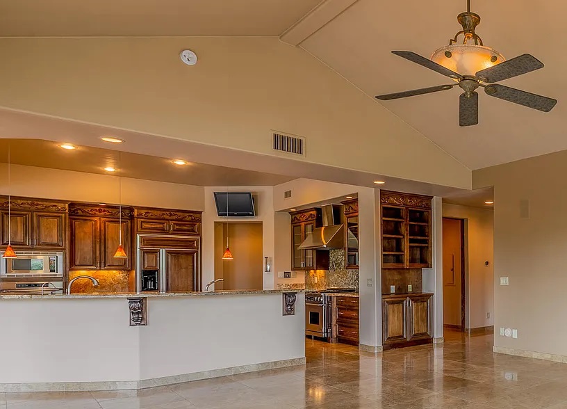 Finished alder kitchen wide view, Parade of Homes by Myk's Woodworking
