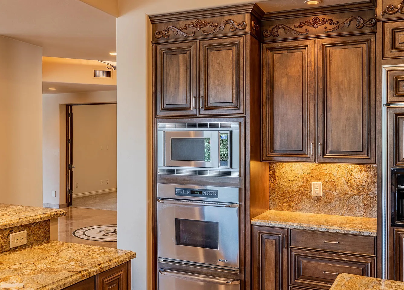 Detail of custom alder cabinetry, Parade of Homes by Myk's Woodworking