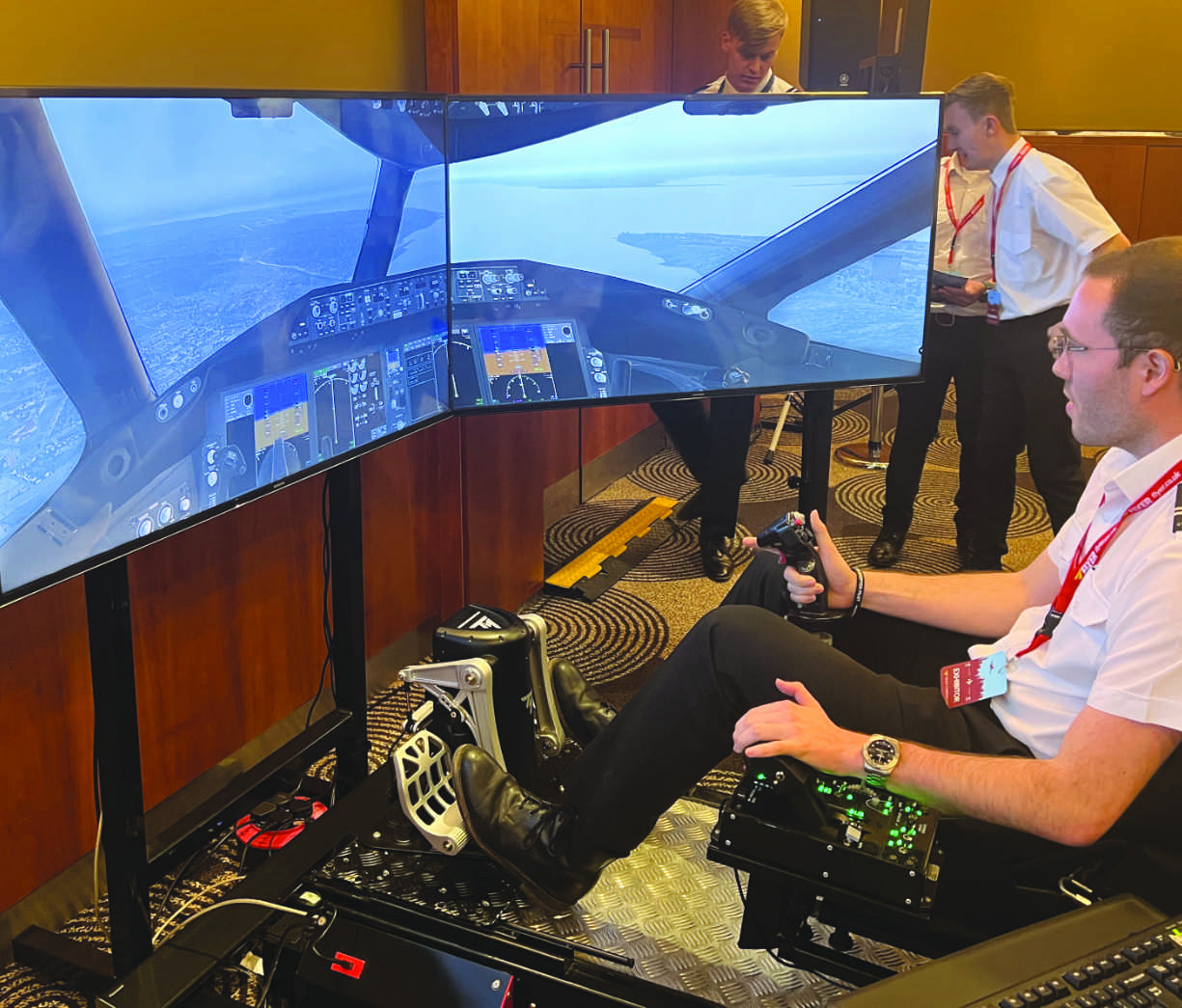 Flight simulator game on exhibition stand