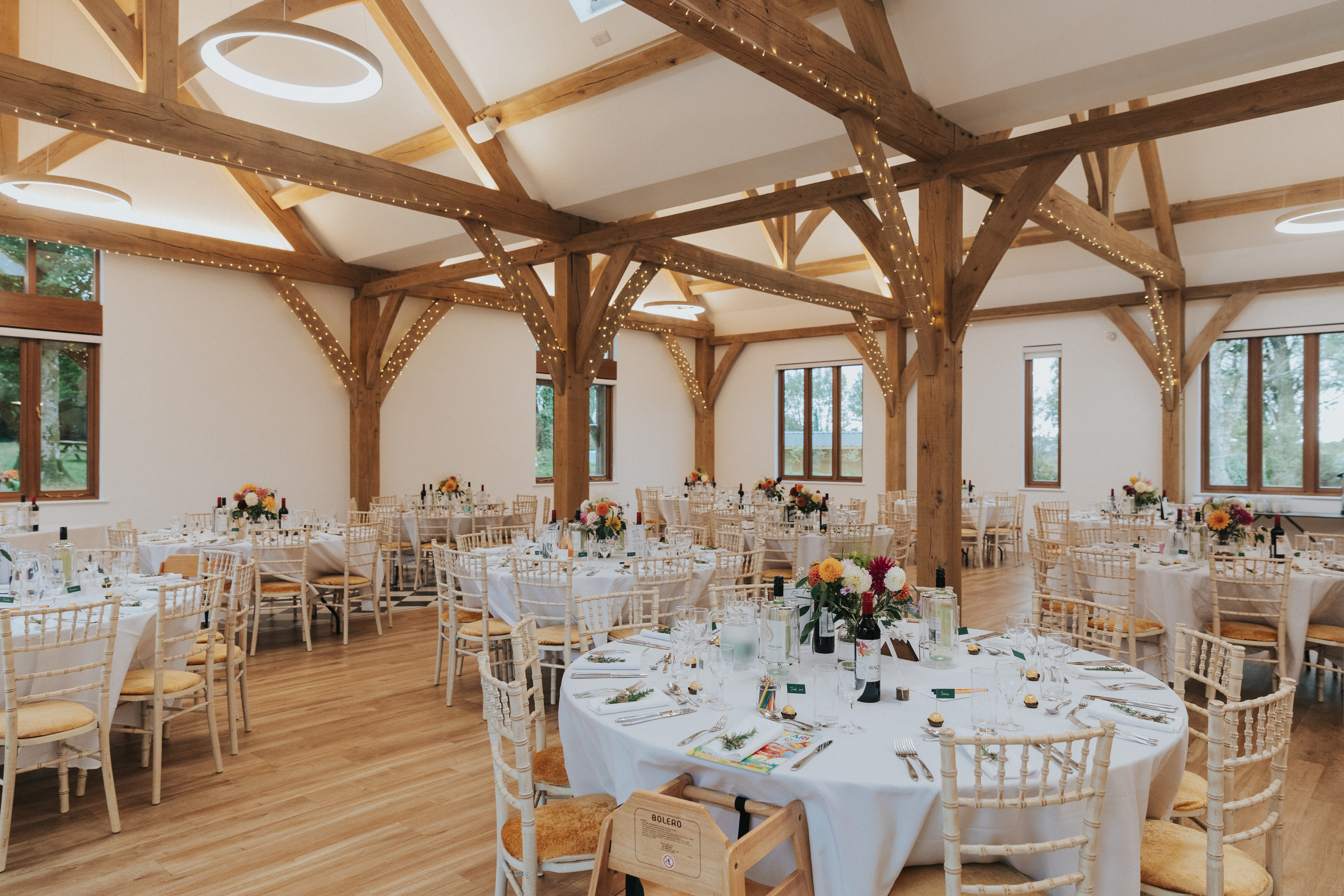 Barn reception set up before the wedding