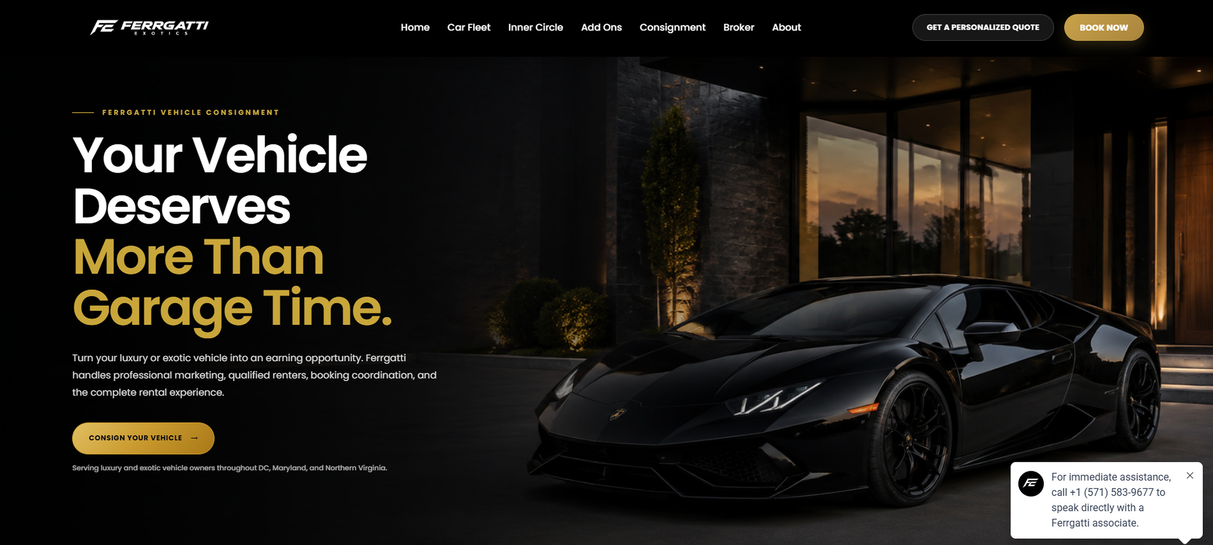 Ferrgatti Exotics vehicle consignment landing page