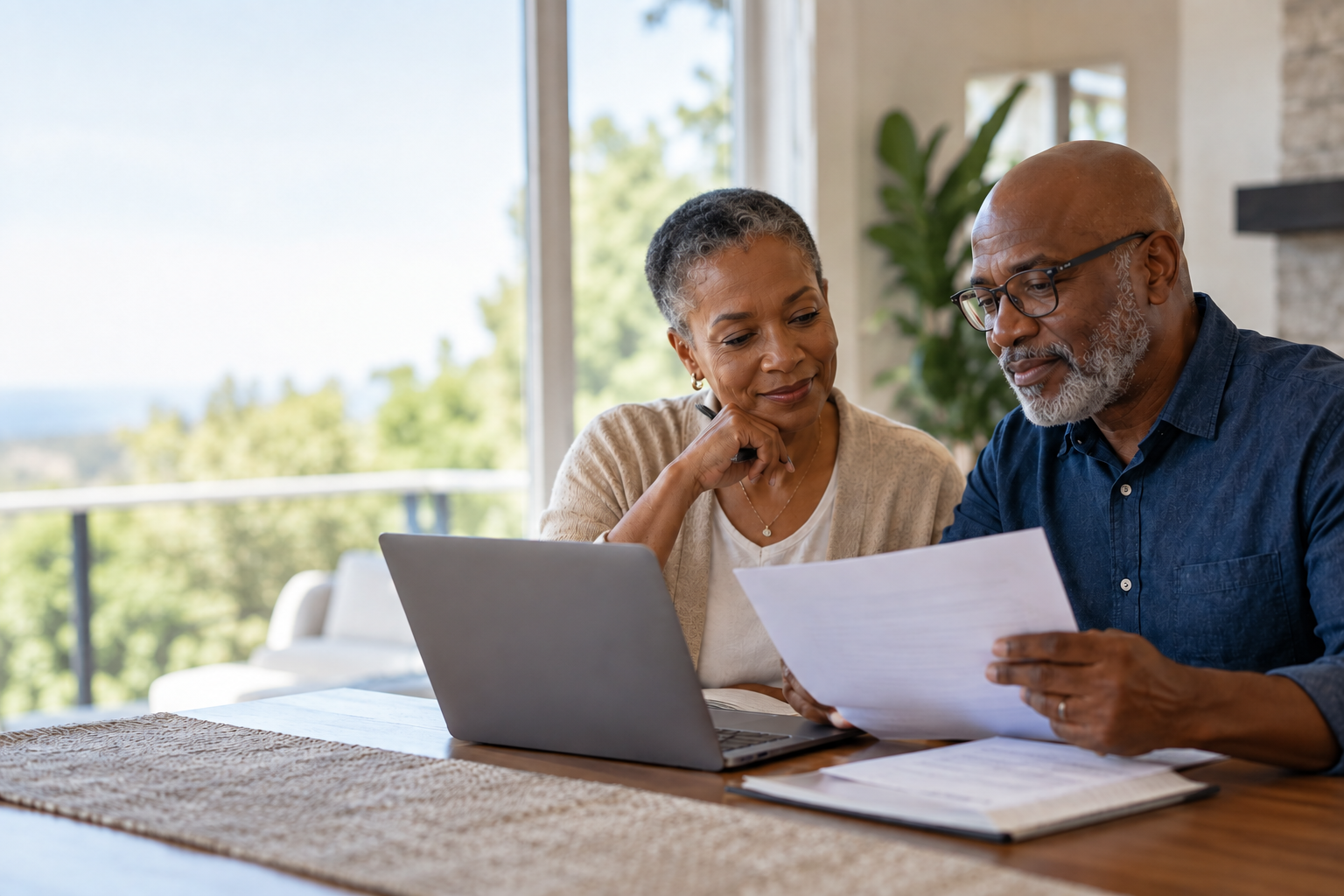 Retired Couple Reviewing Documents Together