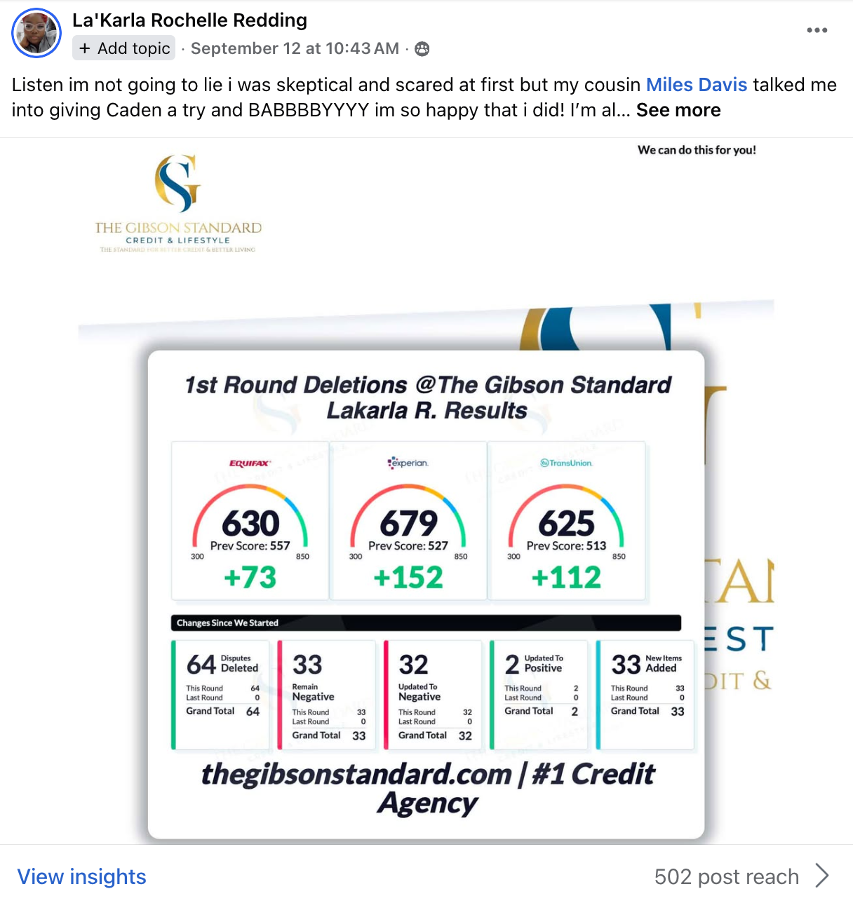 Client credit result