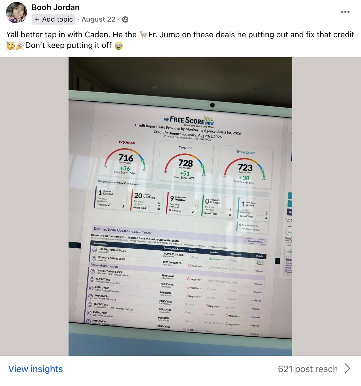 Client credit result