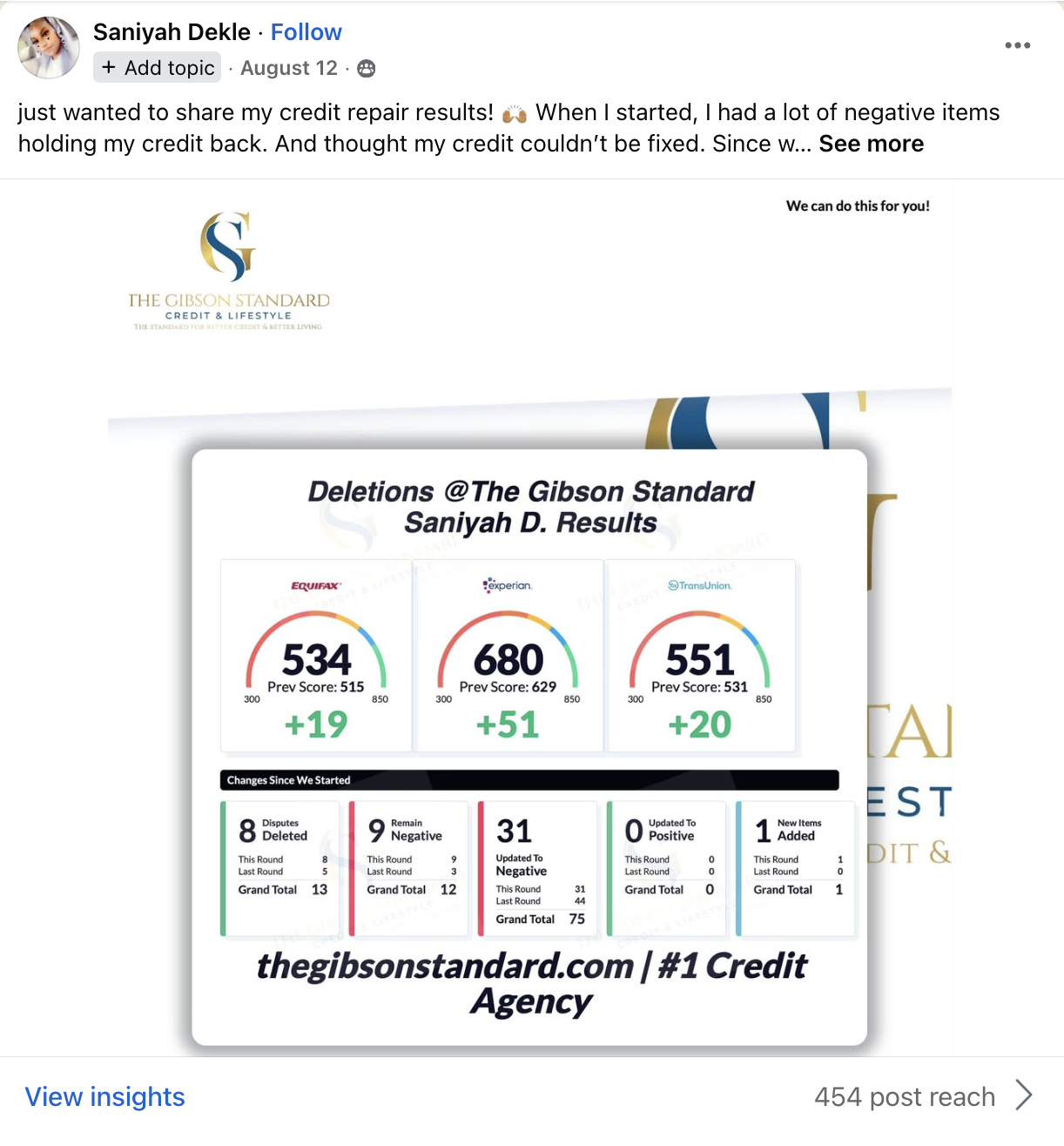 Client credit result