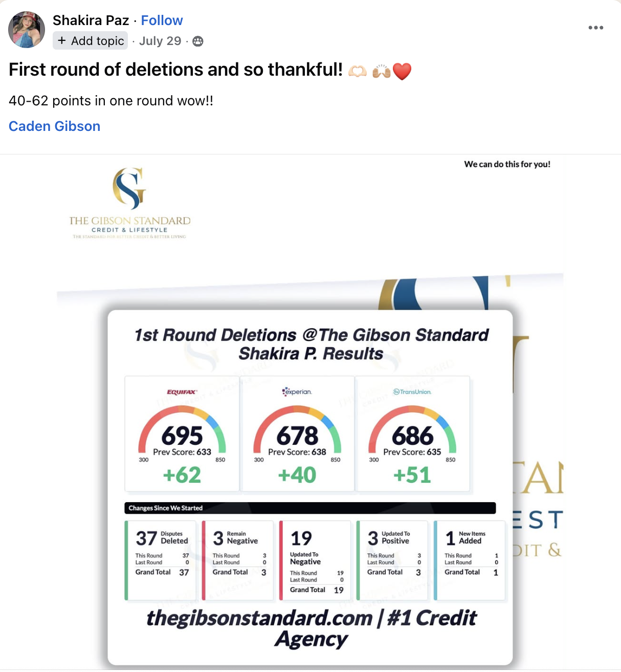 Client credit result
