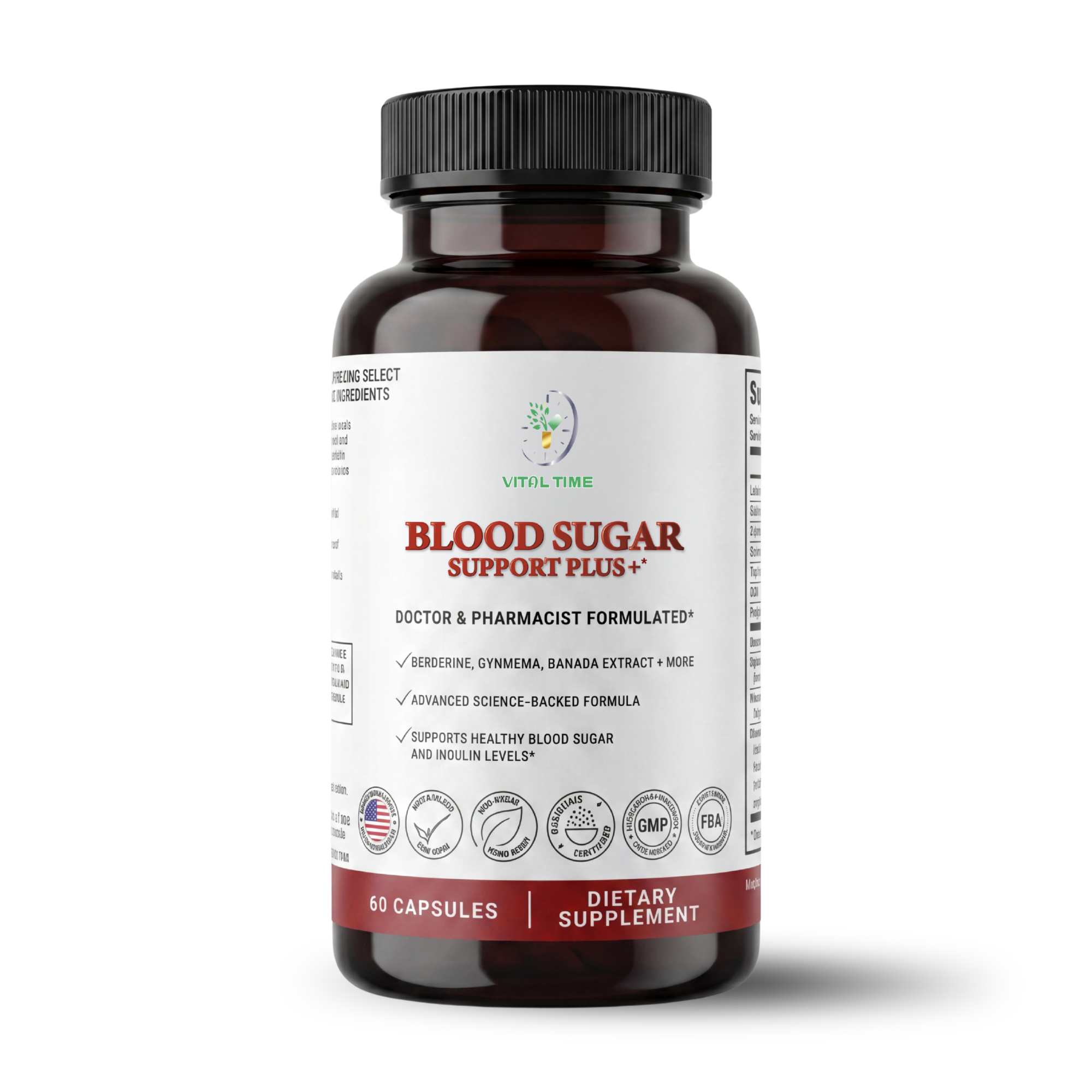 Vital Time Blood Sugar Support Plus supplement bottle