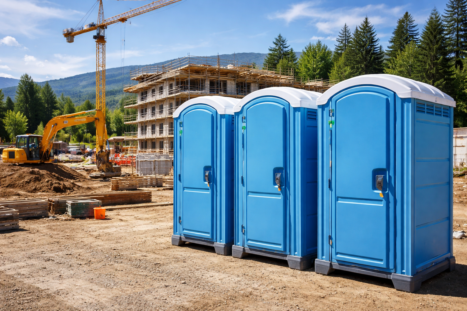 portable toilets at an active construction job site in Colorado portable toilets at an active construction job site in Colorado