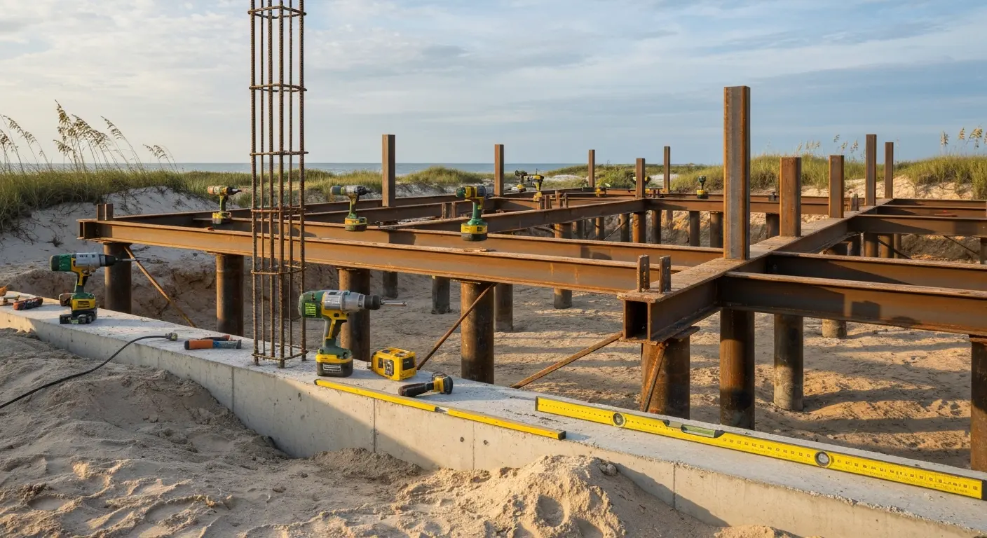 Custom oceanfront home under construction