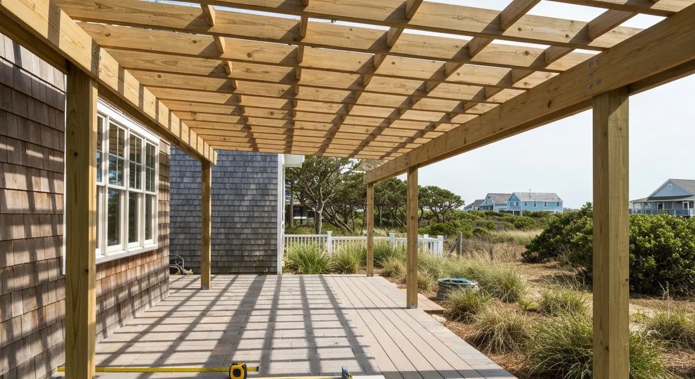 Covered deck with pergola