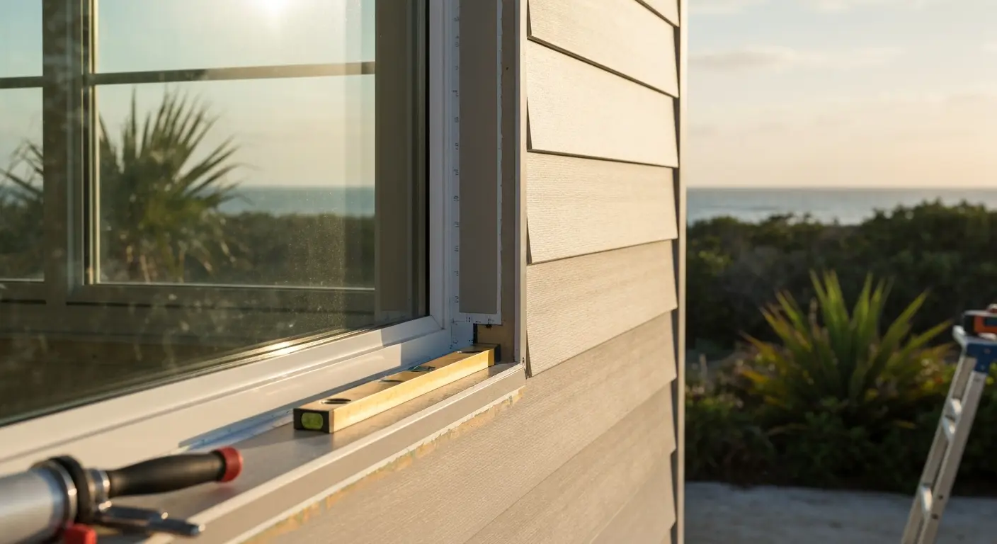 Window and siding installation in oceanfront home