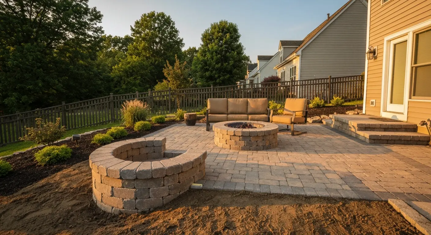Complete outdoor living area with seating and fire pit