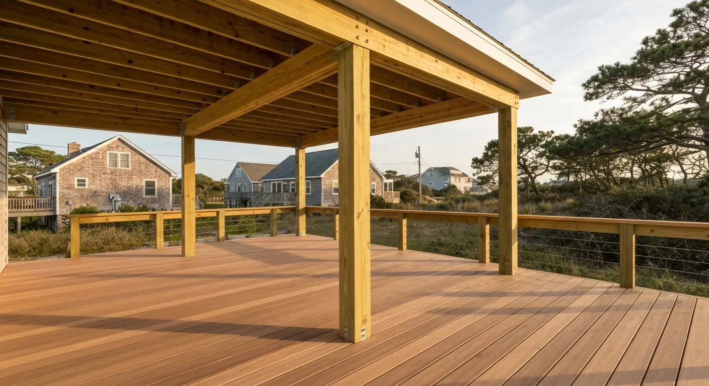 Attached covered deck on home