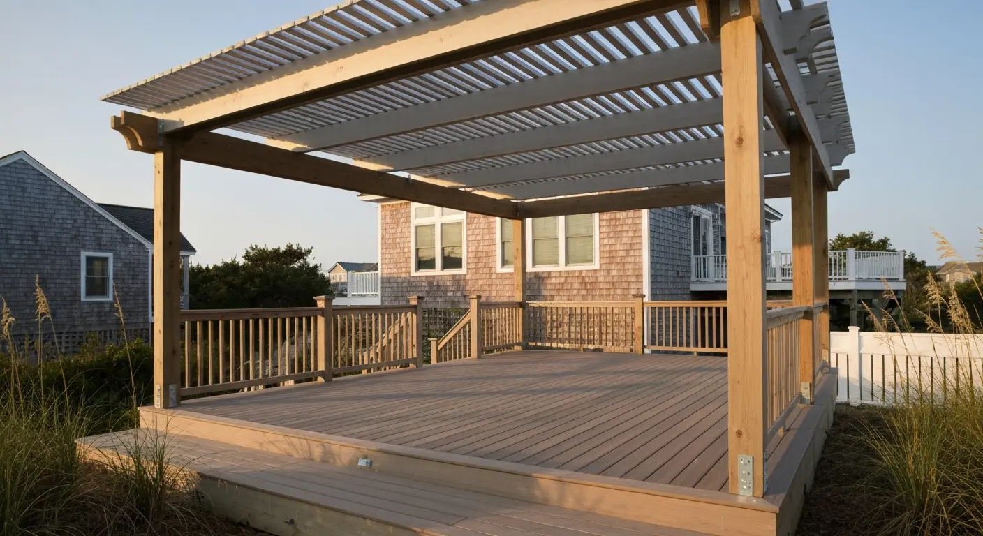 Integrated deck pergola