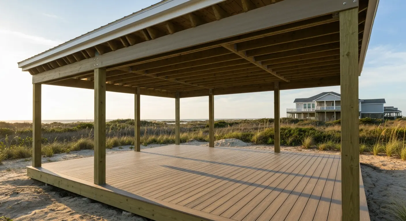 Freestanding covered deck with shade