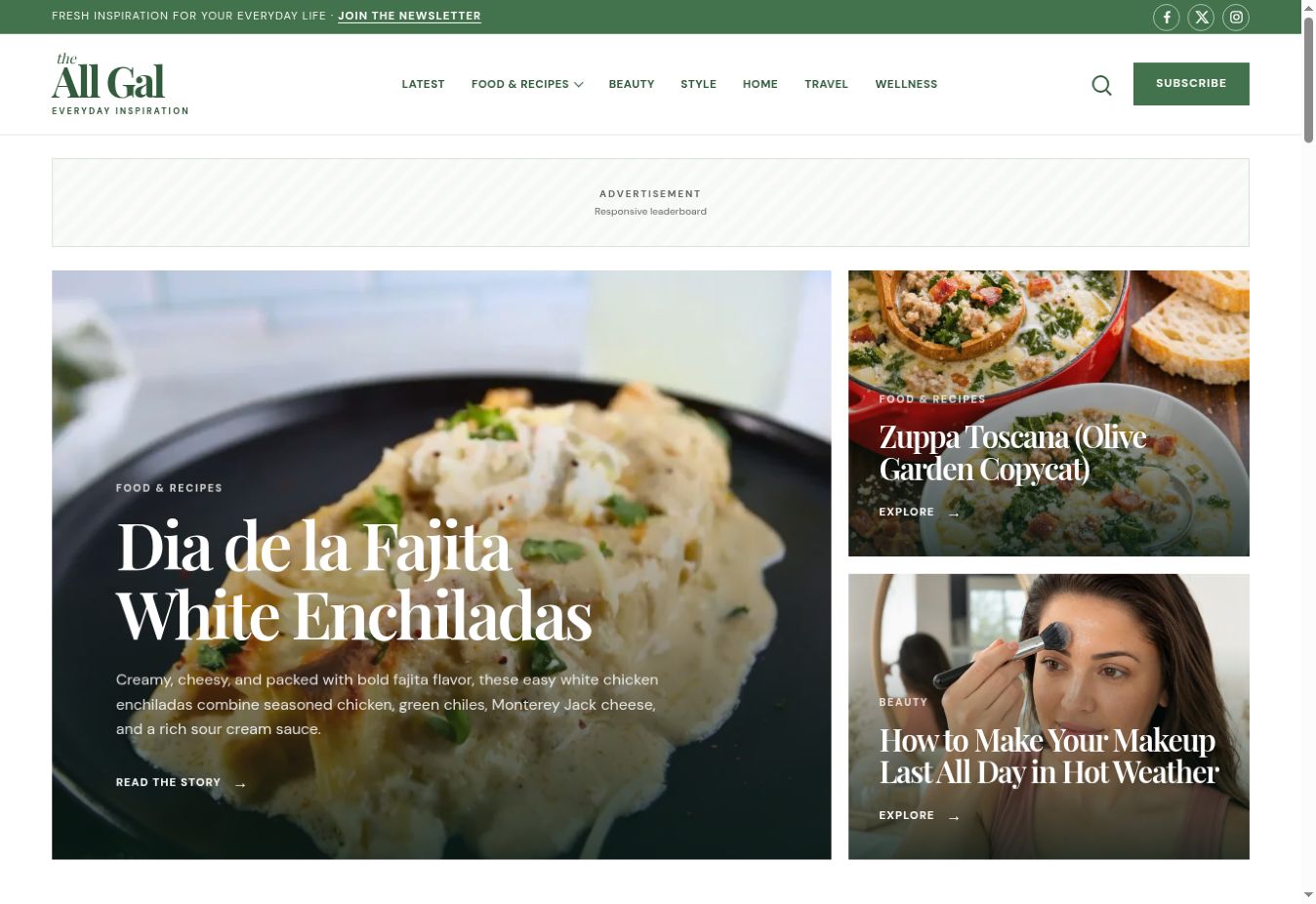 The All Gal custom editorial website screenshot