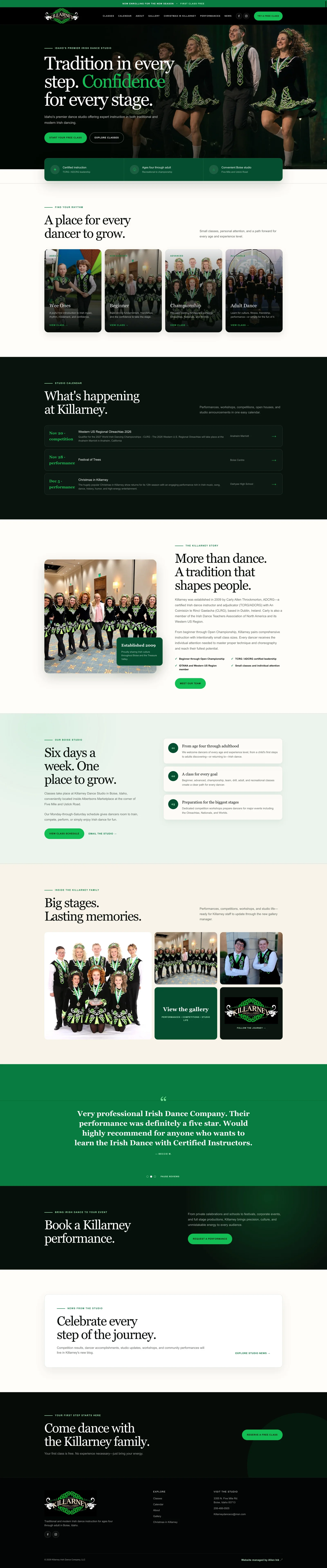 Killarney Irish Dance website redesigned by Allen Ink