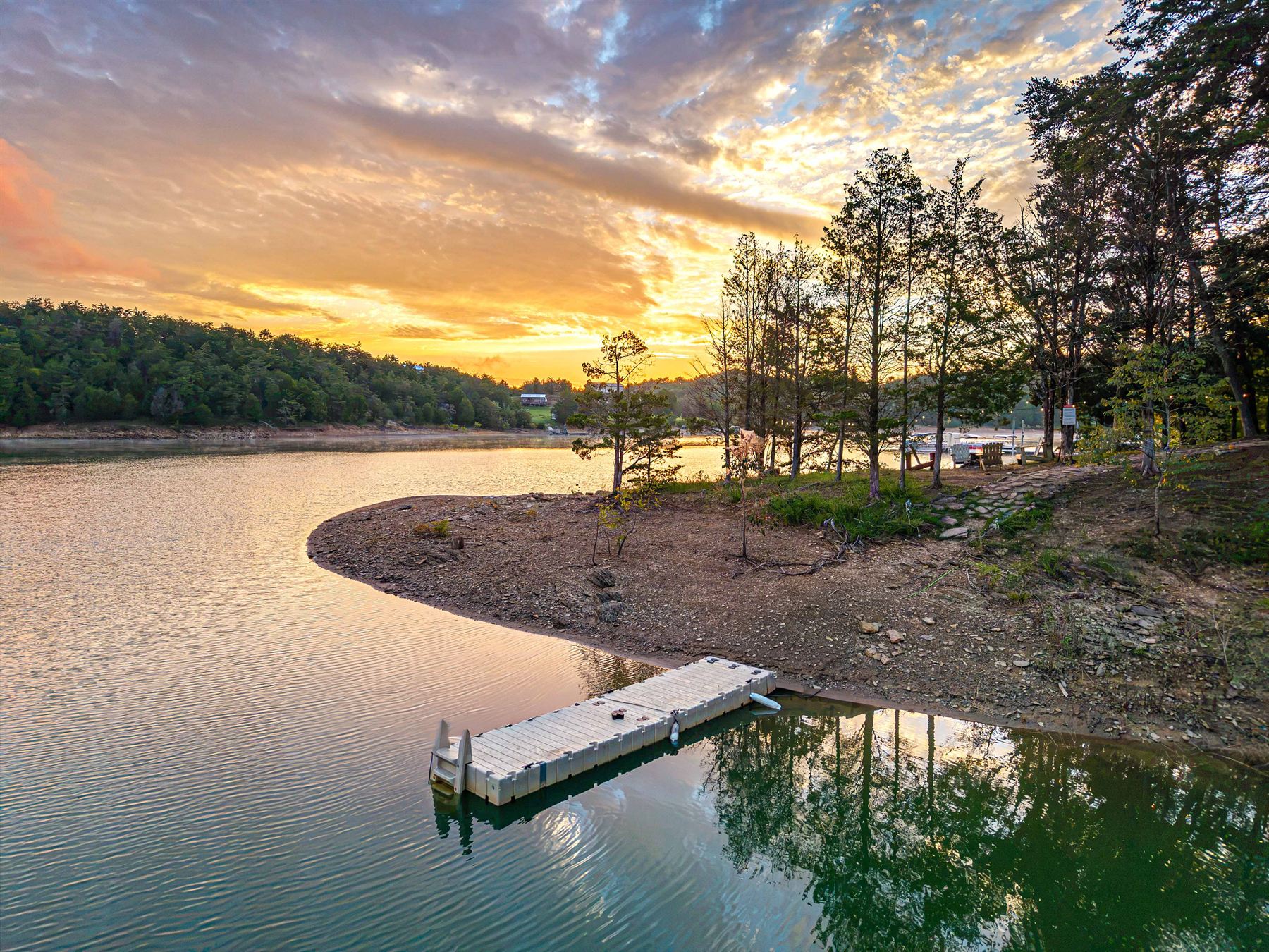 The private dock on Douglas Lake at Kajun Kove at sunset