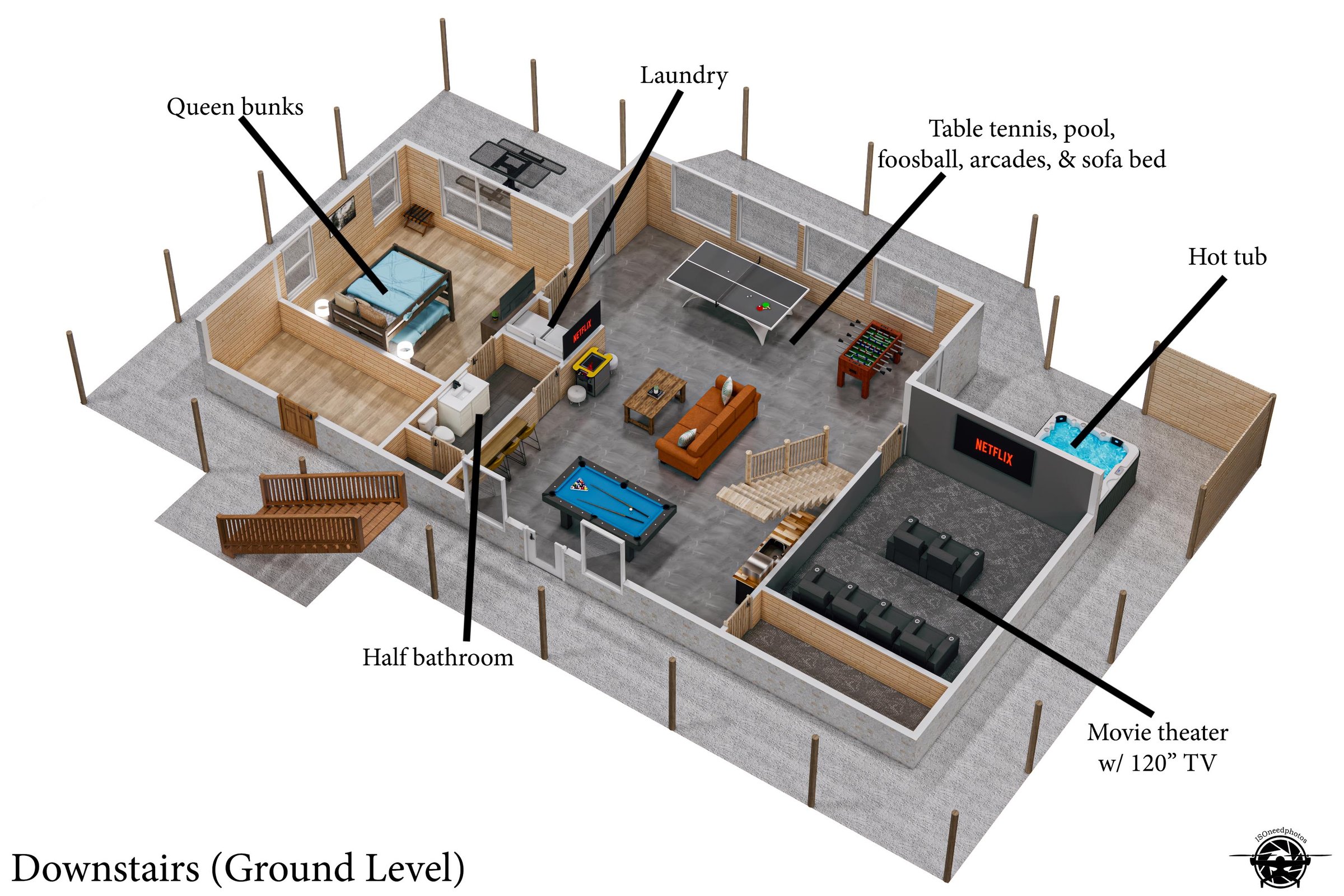 3D floor plan, downstairs