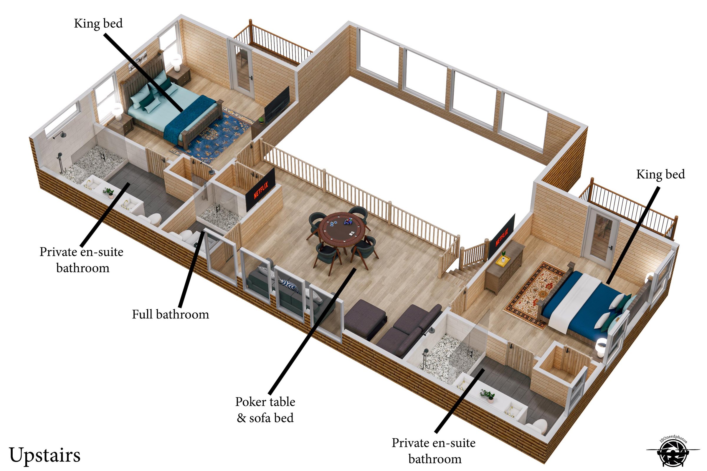 3D floor plan, upstairs