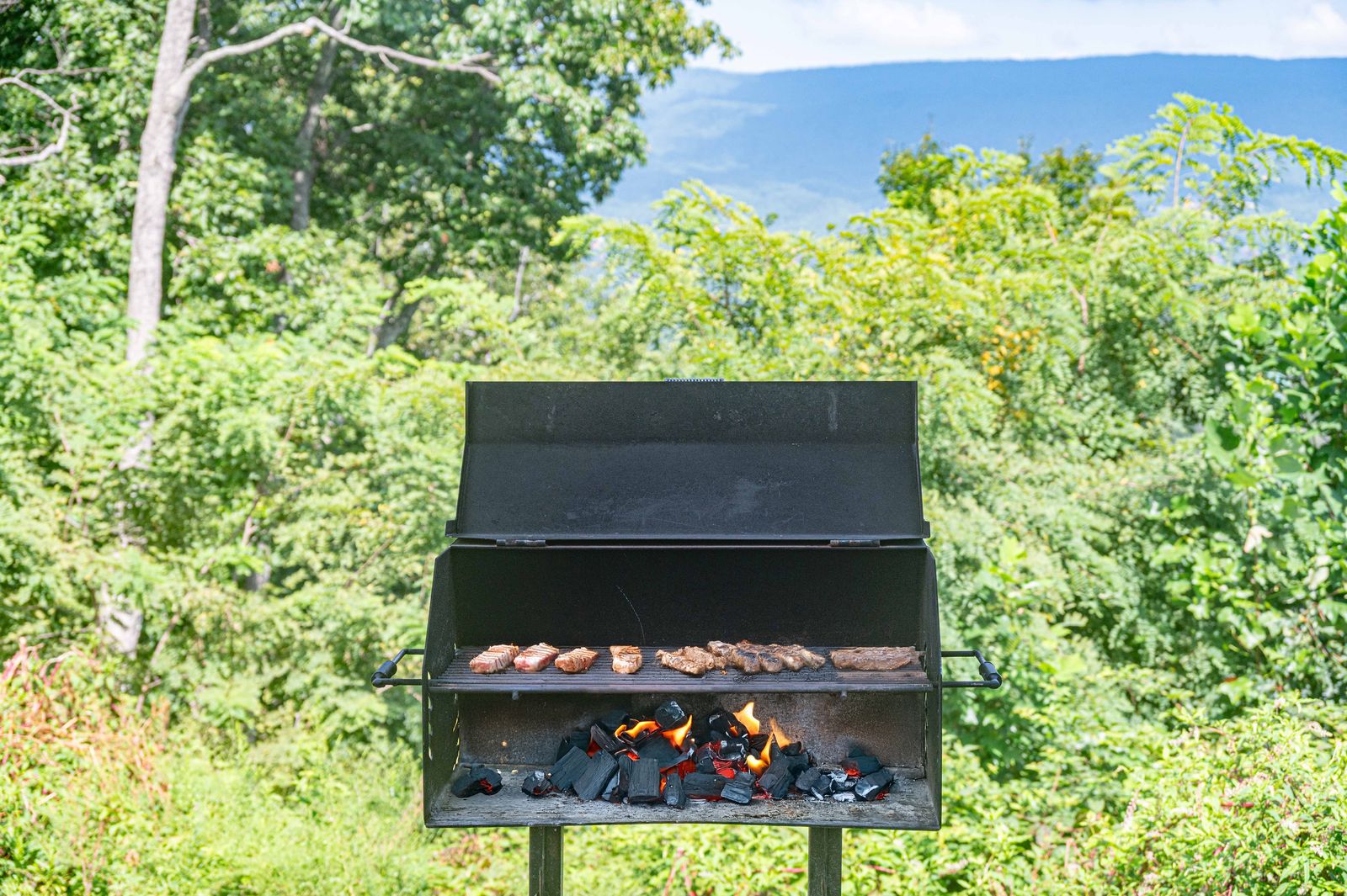 Charcoal grill with a view of the ridges