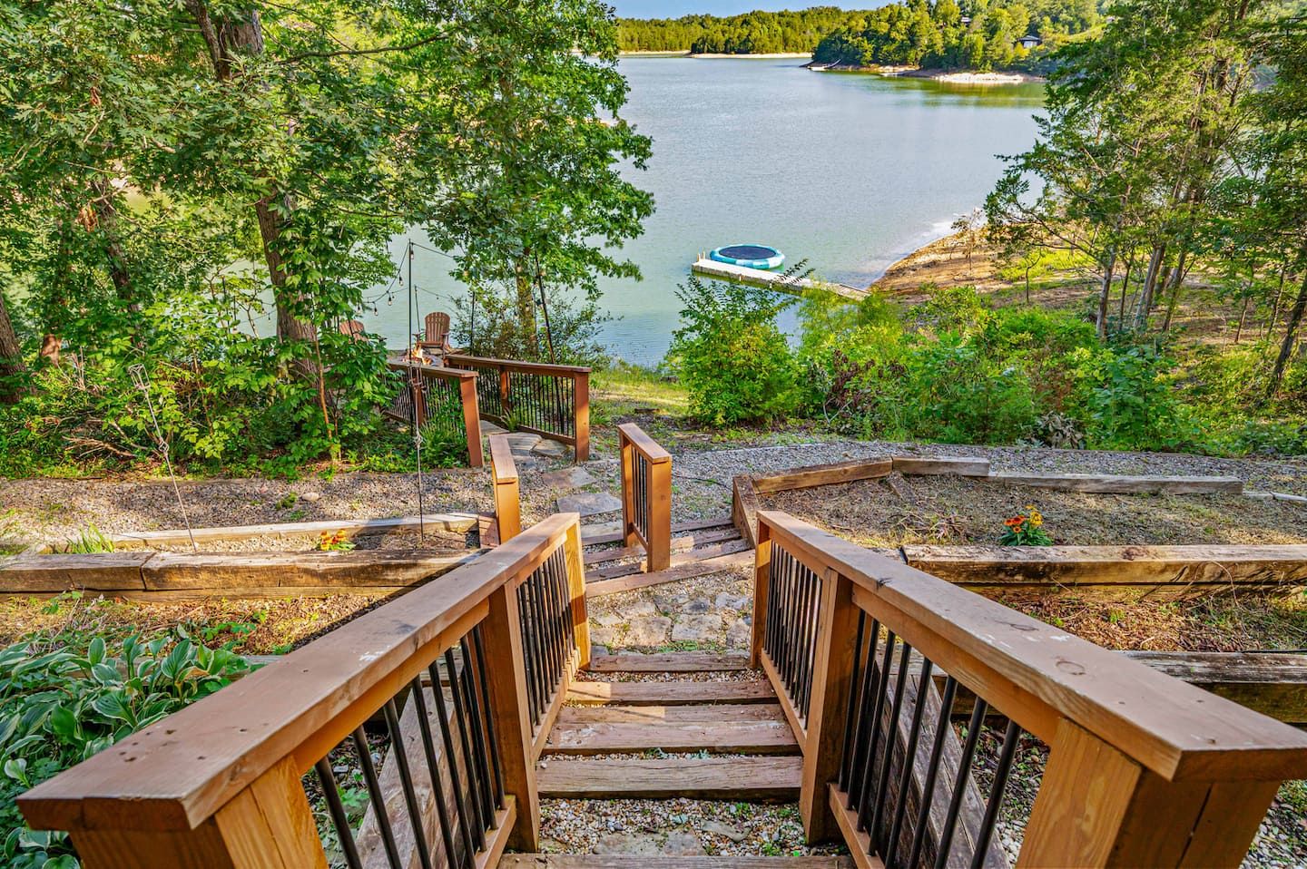 The stairs down to your private shoreline and dock. Every trip down feels like leaving the world behind, and every trip back up is worth it.