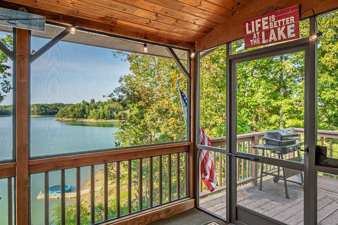 The screened porch over the lake