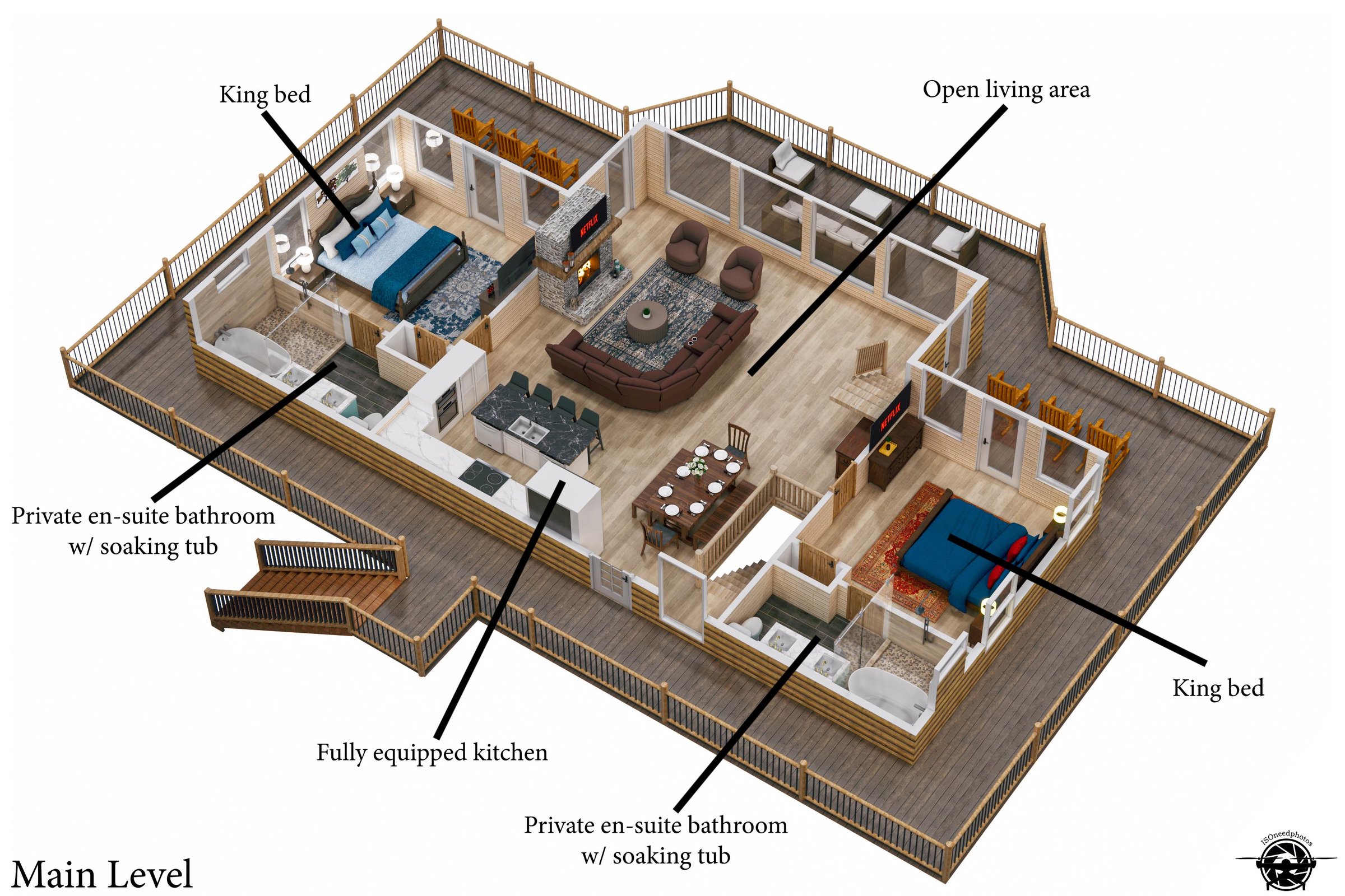 3D floor plan, main level