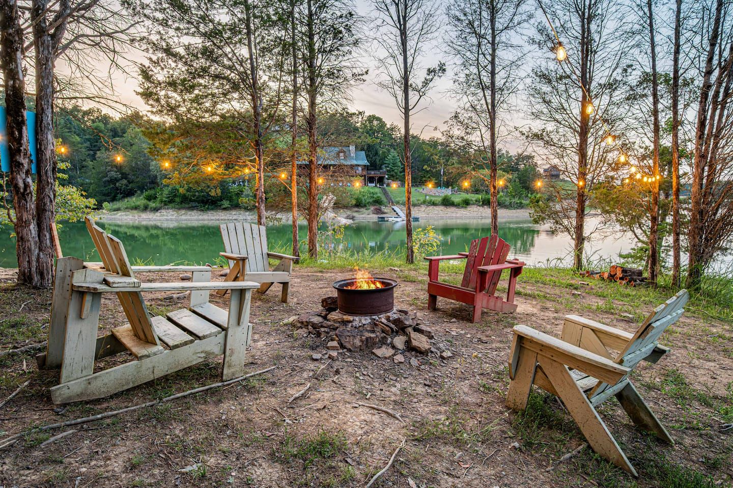 A second fire pit sits right down by the water, chairs pulled up to Douglas Lake. Some afternoons never get more complicated than this.
