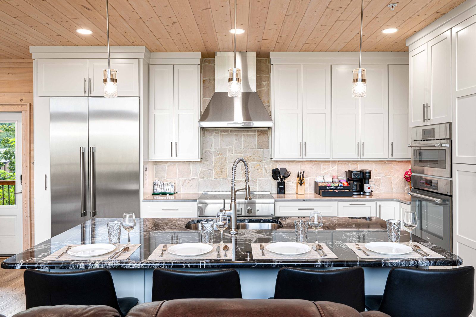 Kitchen with stainless appliances and double wall ovens