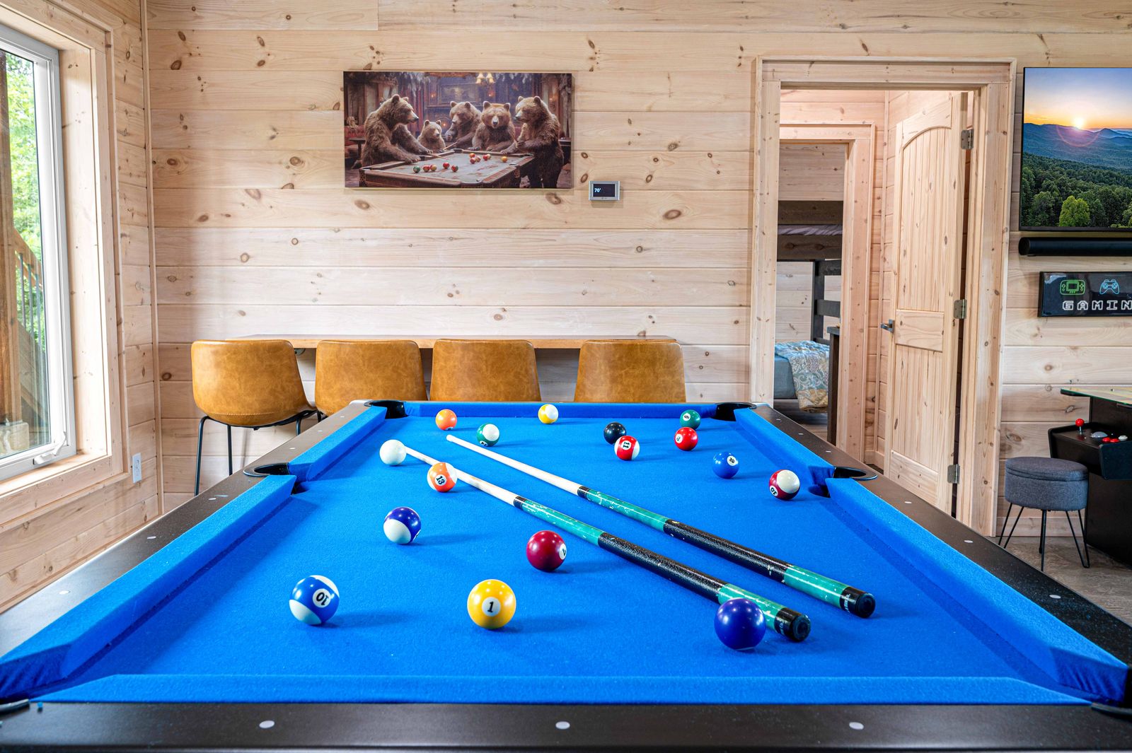 The pool table in the game room