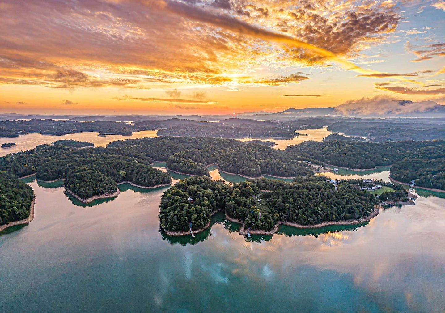 Sunset over Douglas Lake with the Great Smoky Mountains on the horizon, 30 minutes from Pigeon Forge.