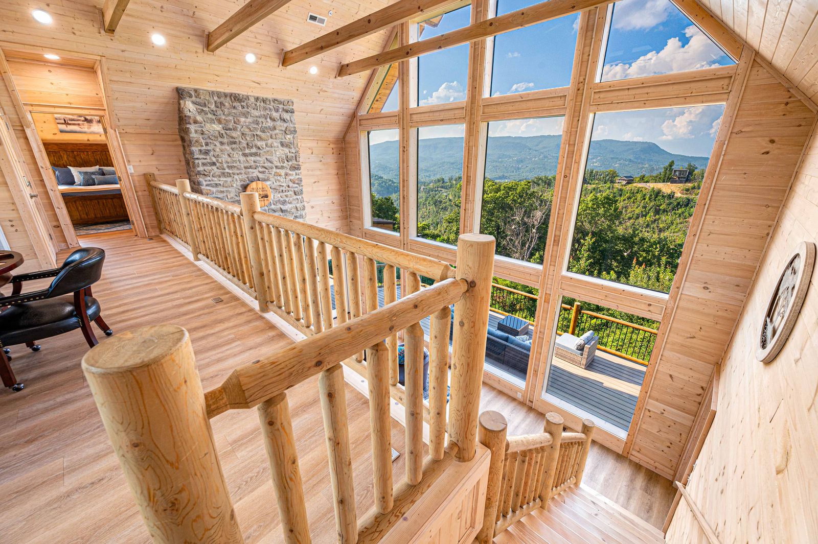 The loft overlooking the great room windows