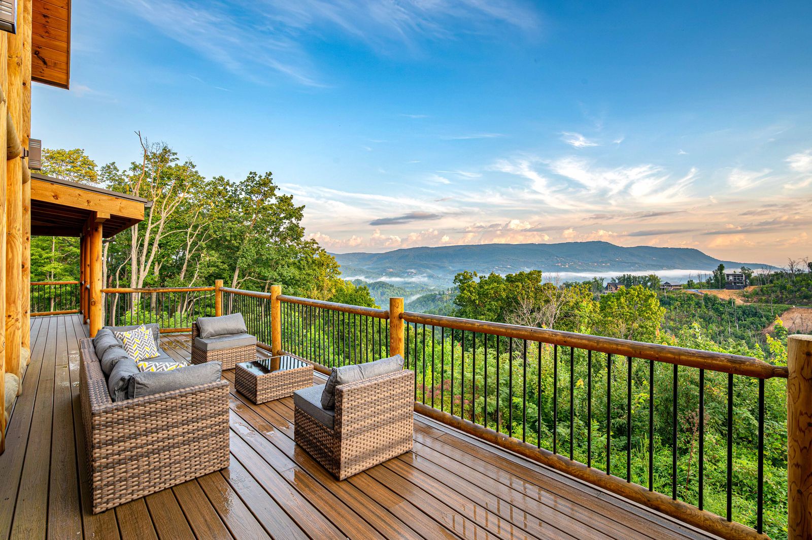 Deck seating with long mountain views