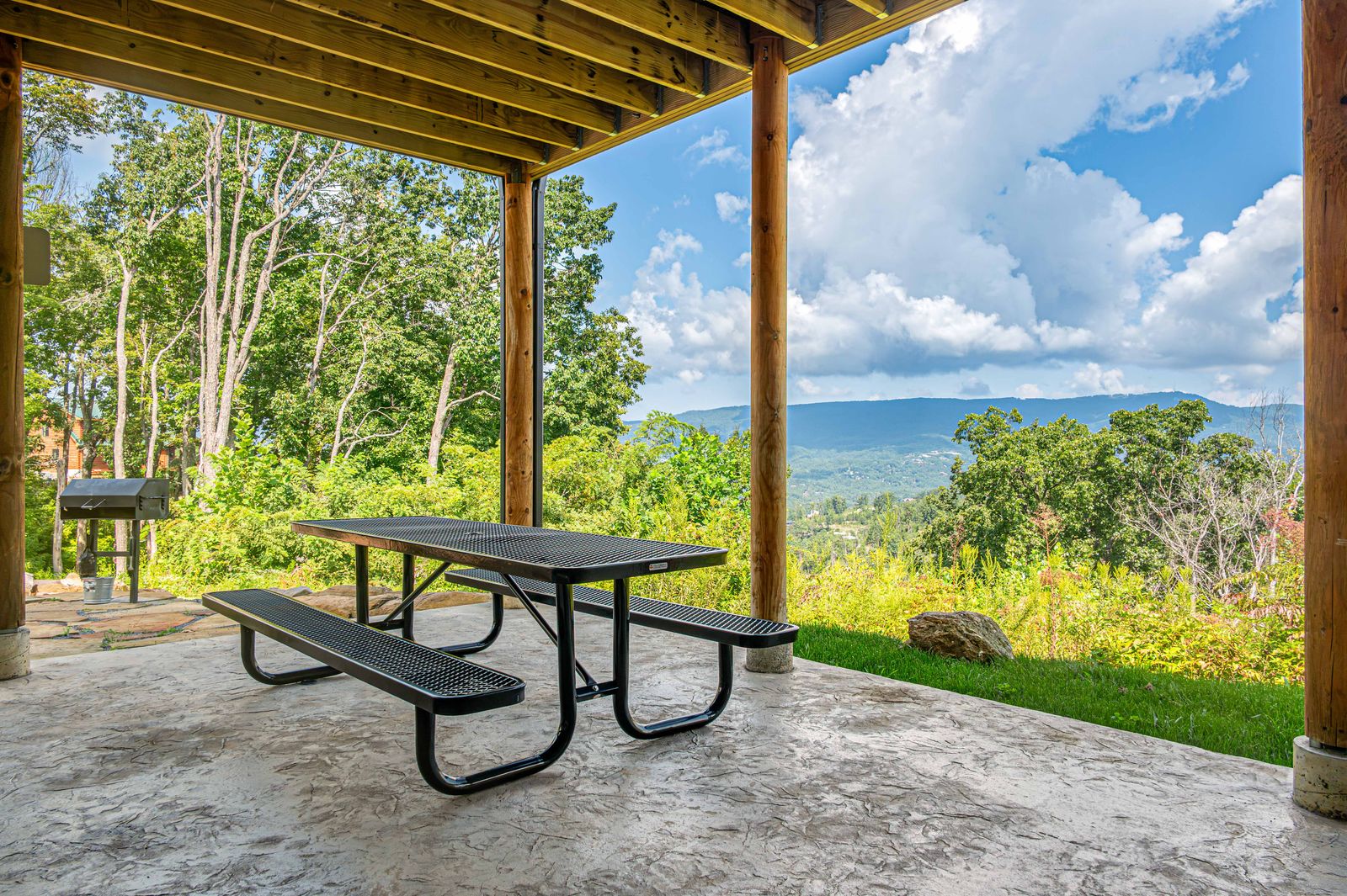 Picnic table on the covered patio
