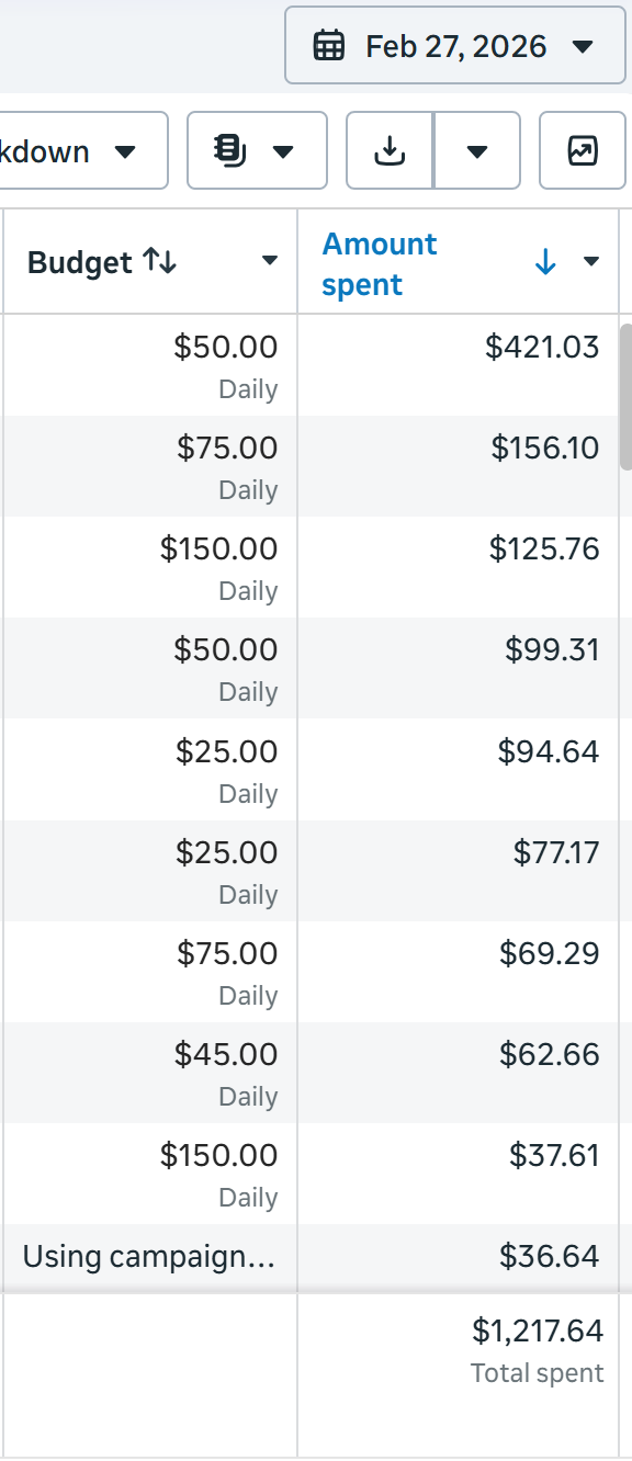 Top spend day ad account screenshot