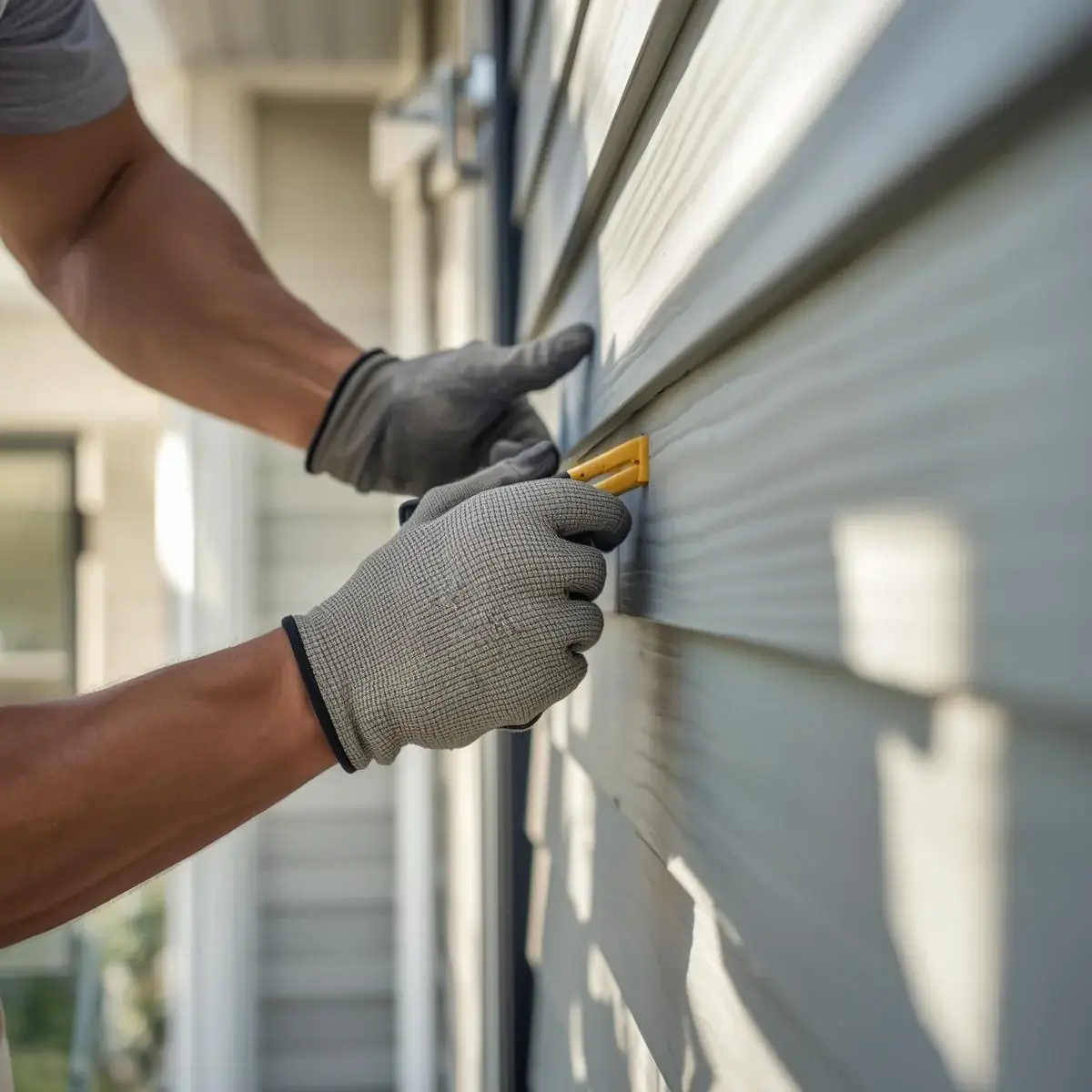 Professional siding installer working on residential exterior in Boston area