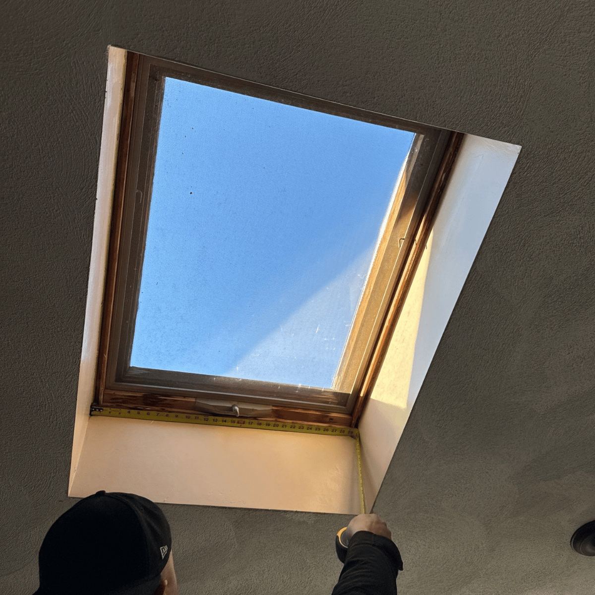 Roof inspection measuring skylight opening for repair or replacement