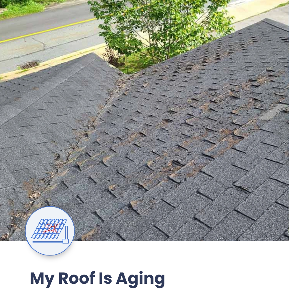 Aging asphalt shingle roof with visible wear and granular loss in Stoneham MA