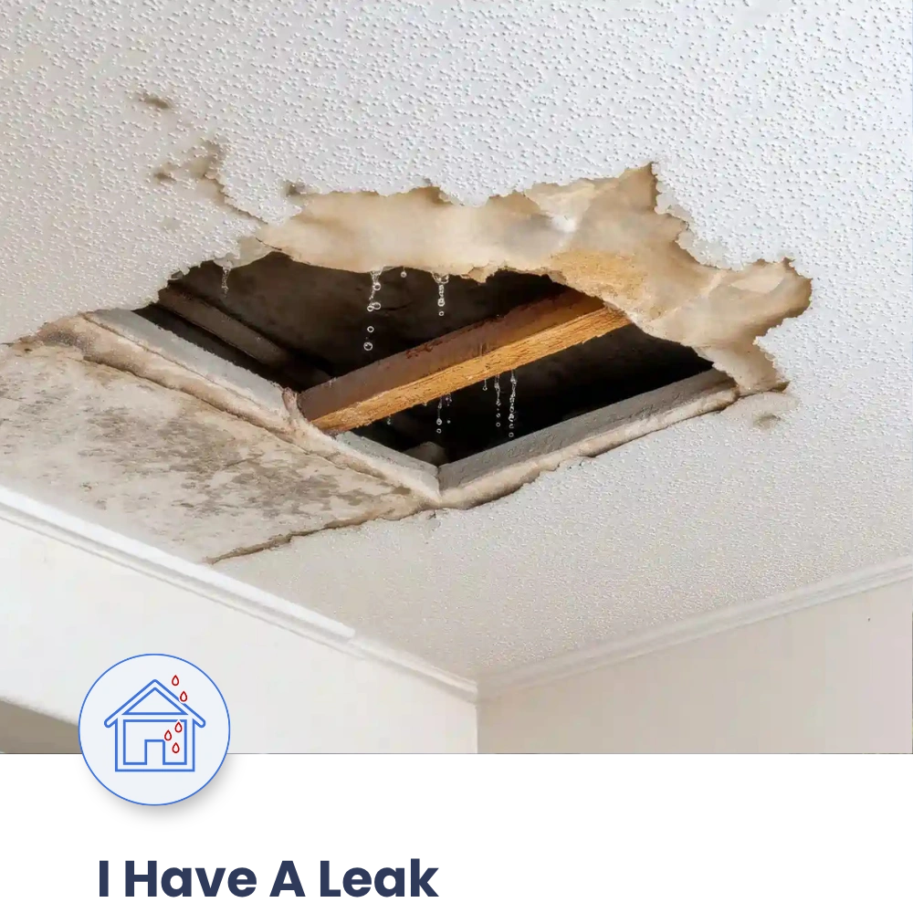 Water damage stain on interior ceiling caused by an active roof leak