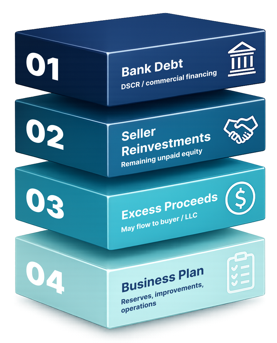The Stack Method: Bank Debt, Seller Reinvestments, Excess Proceeds, Business Plan
