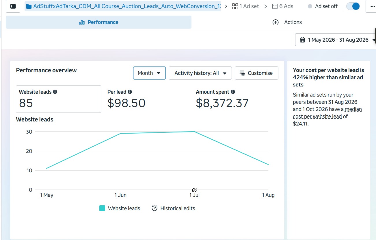 Meta website leads performance overview