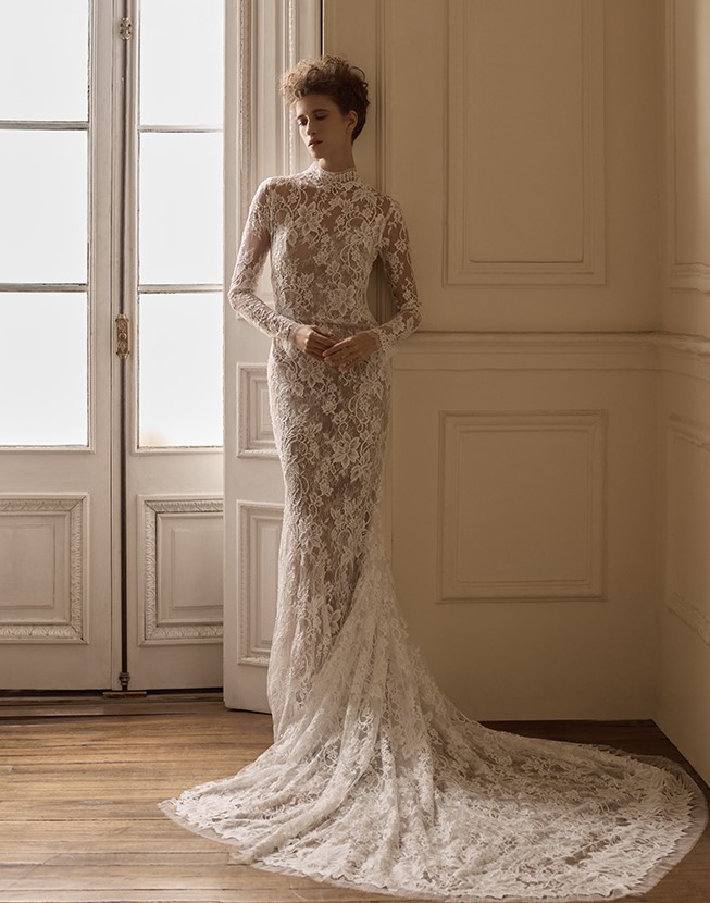 Francesca Miranda lirio long sleeves front view exclusive wedding gowns bay area