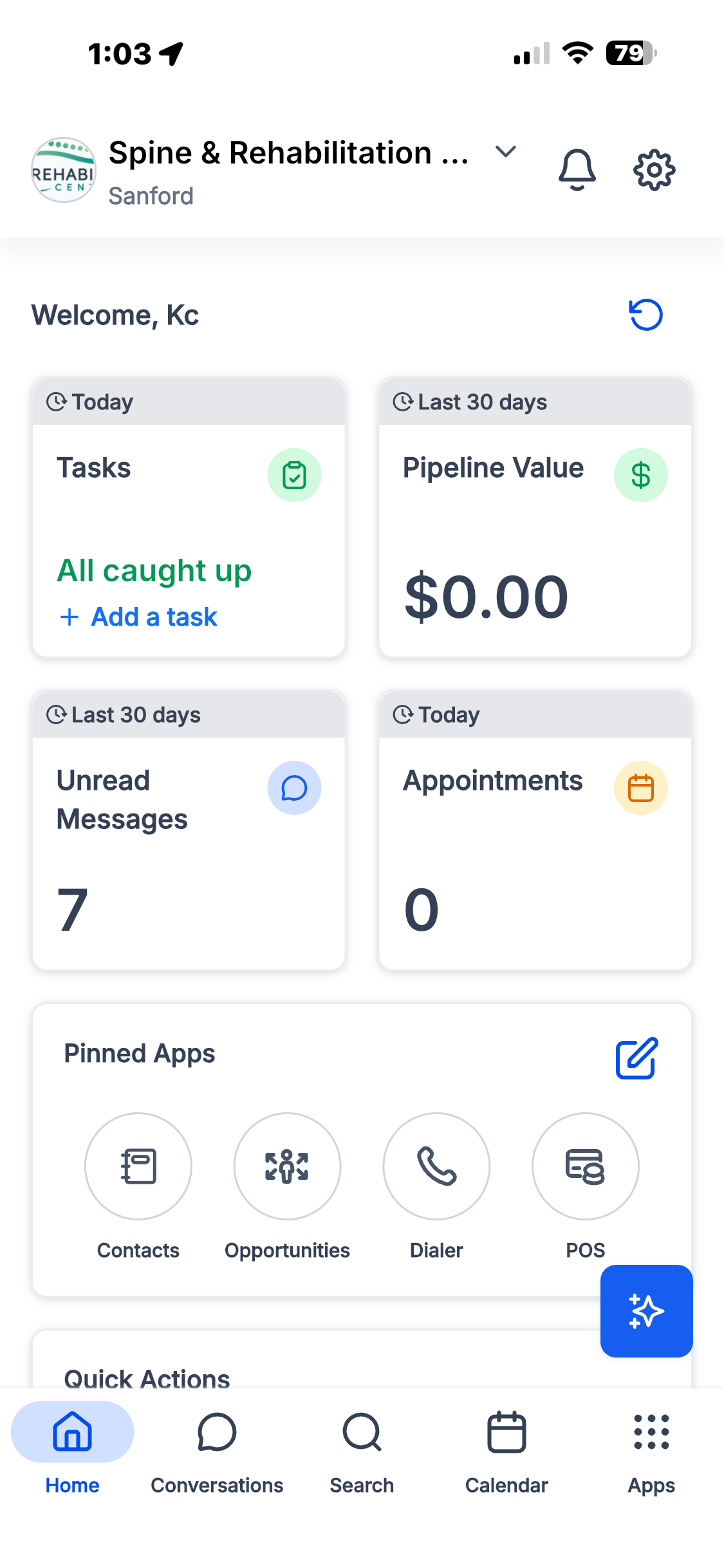 Adjustify mobile app — practice dashboard with tasks, pipeline, messages, and appointments