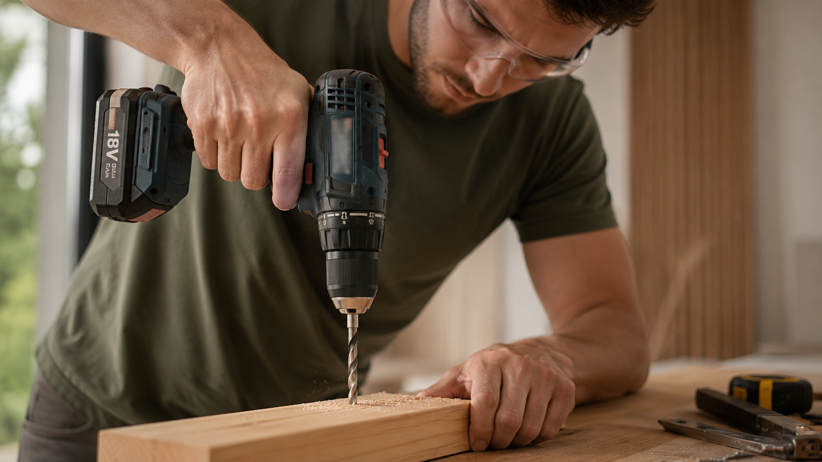 Drilling timber during a DIY task