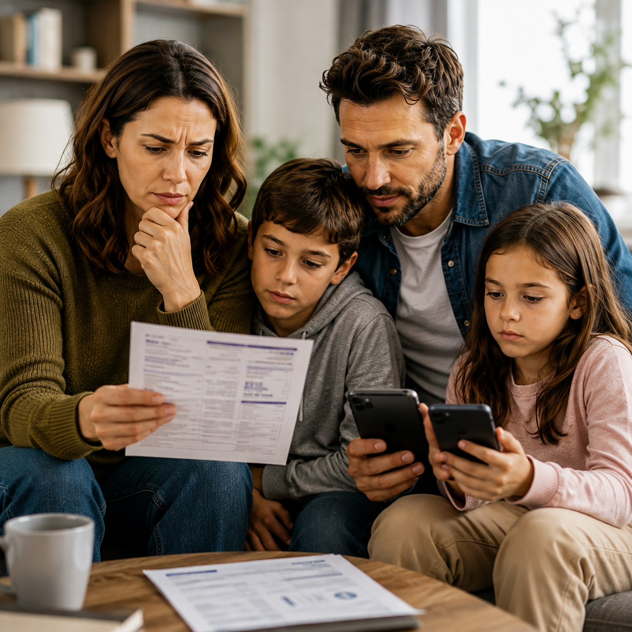 Family reviewing their wireless bill together